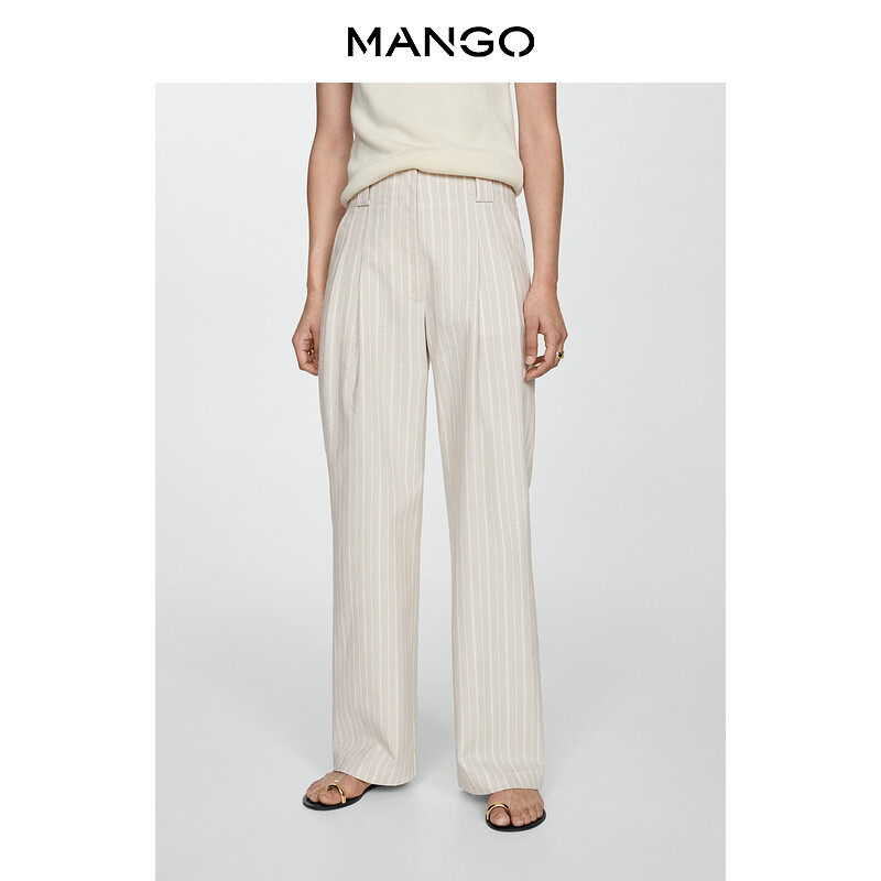 

Женские брюки Mango из смешанного хлопка и льна, светло-бежевый