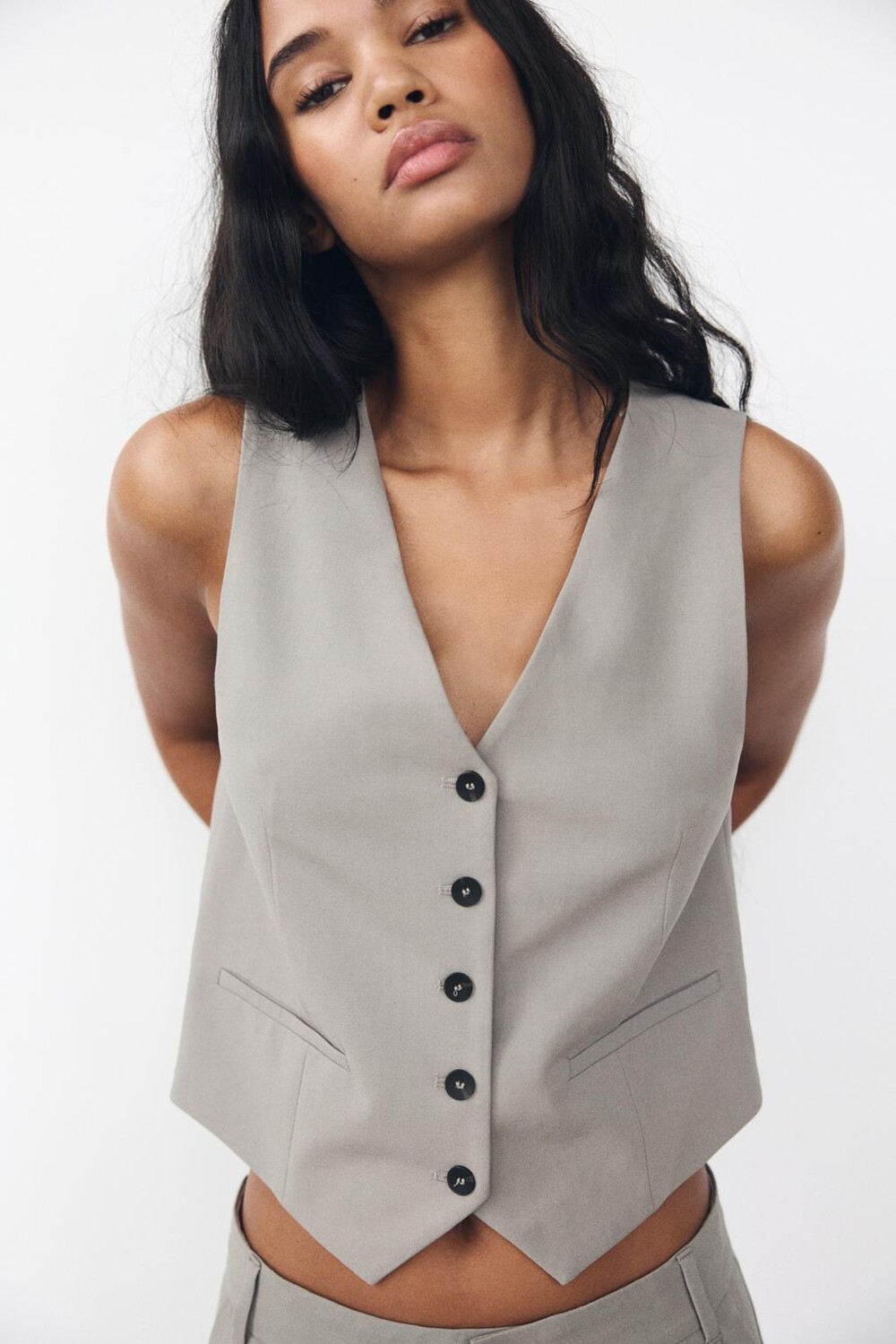 

Жилет с вязкой ZARA, серый