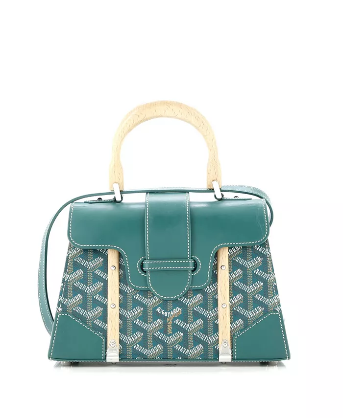 

Мини-структурированная сумка Saigon с верхней ручкой, покрытая холстом и кожей Pre-Owned Goyard, зеленый