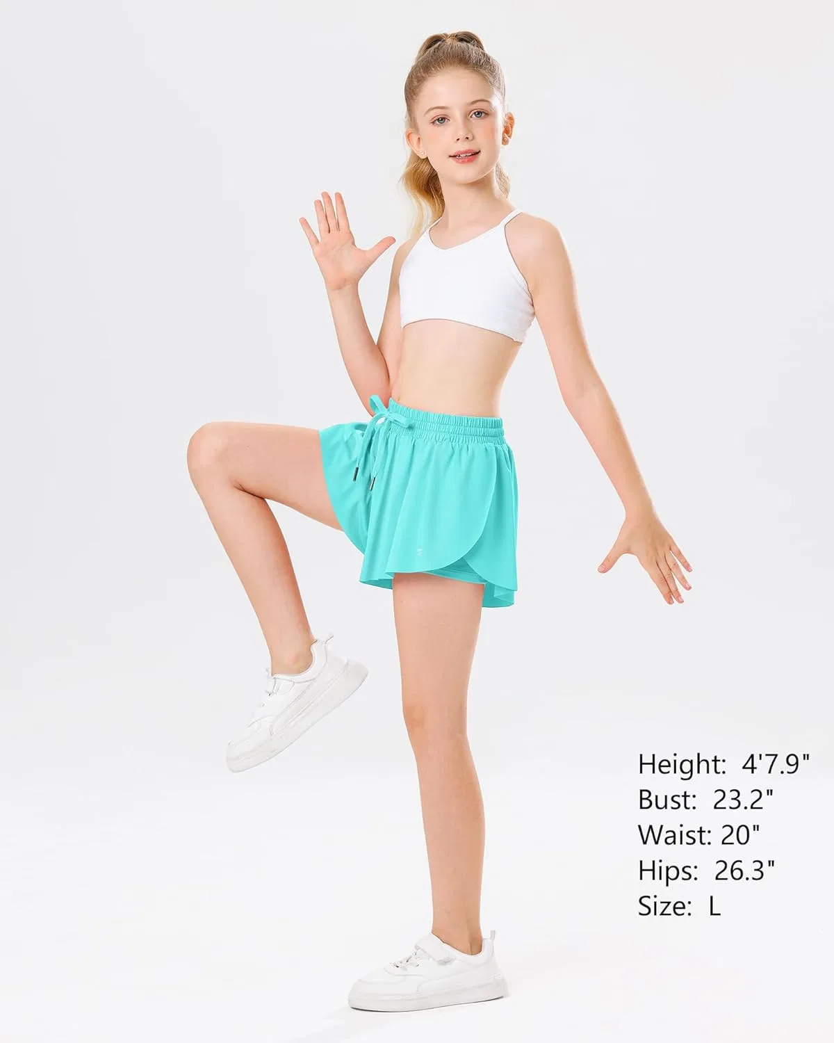 Шорты для девочек Stelle Flowy Shorts с карманами, Aqua Blue — фото 3