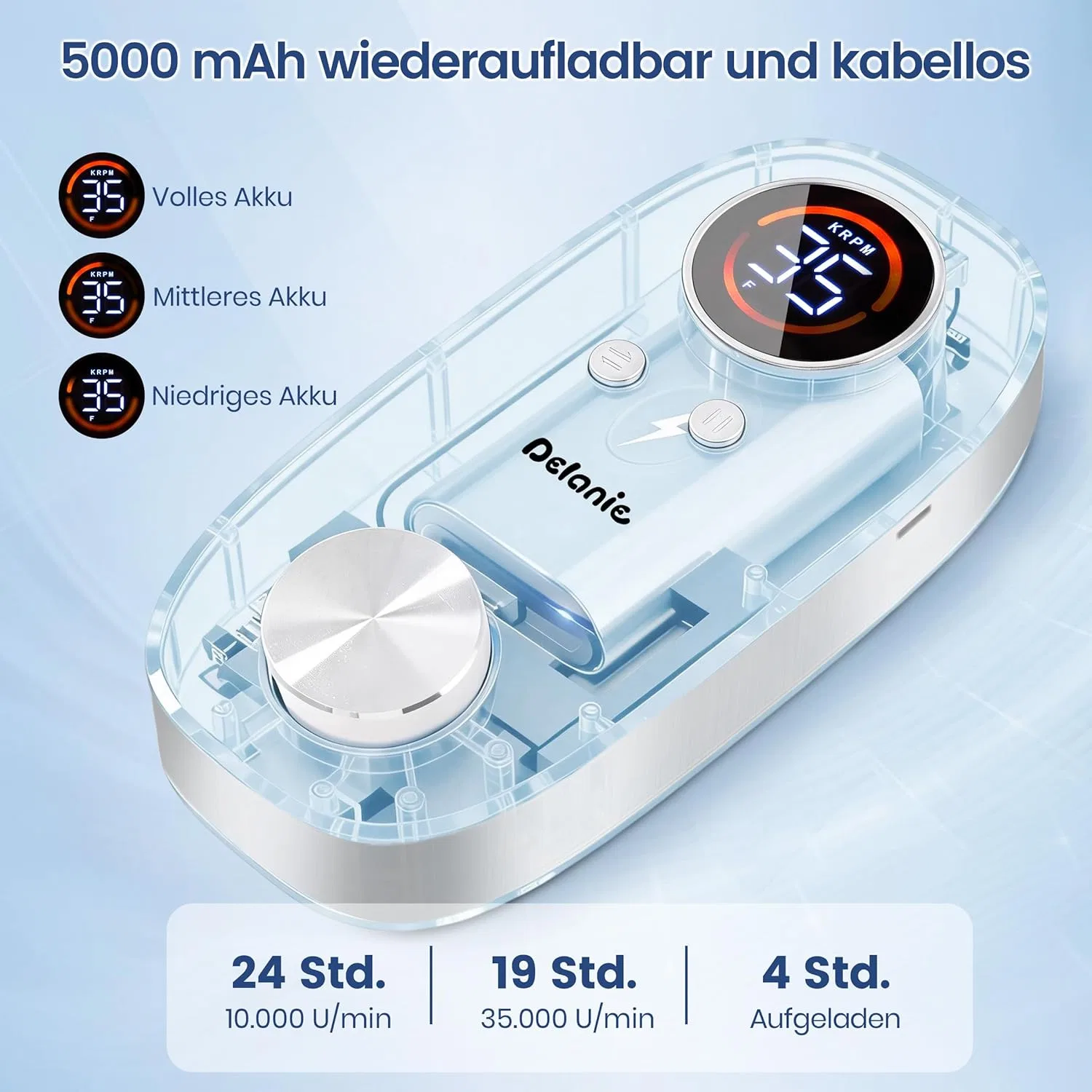 Портативный фрезер для ногтей «Delanie Electric» с аккумулятором Delanie, Blue — фото 3