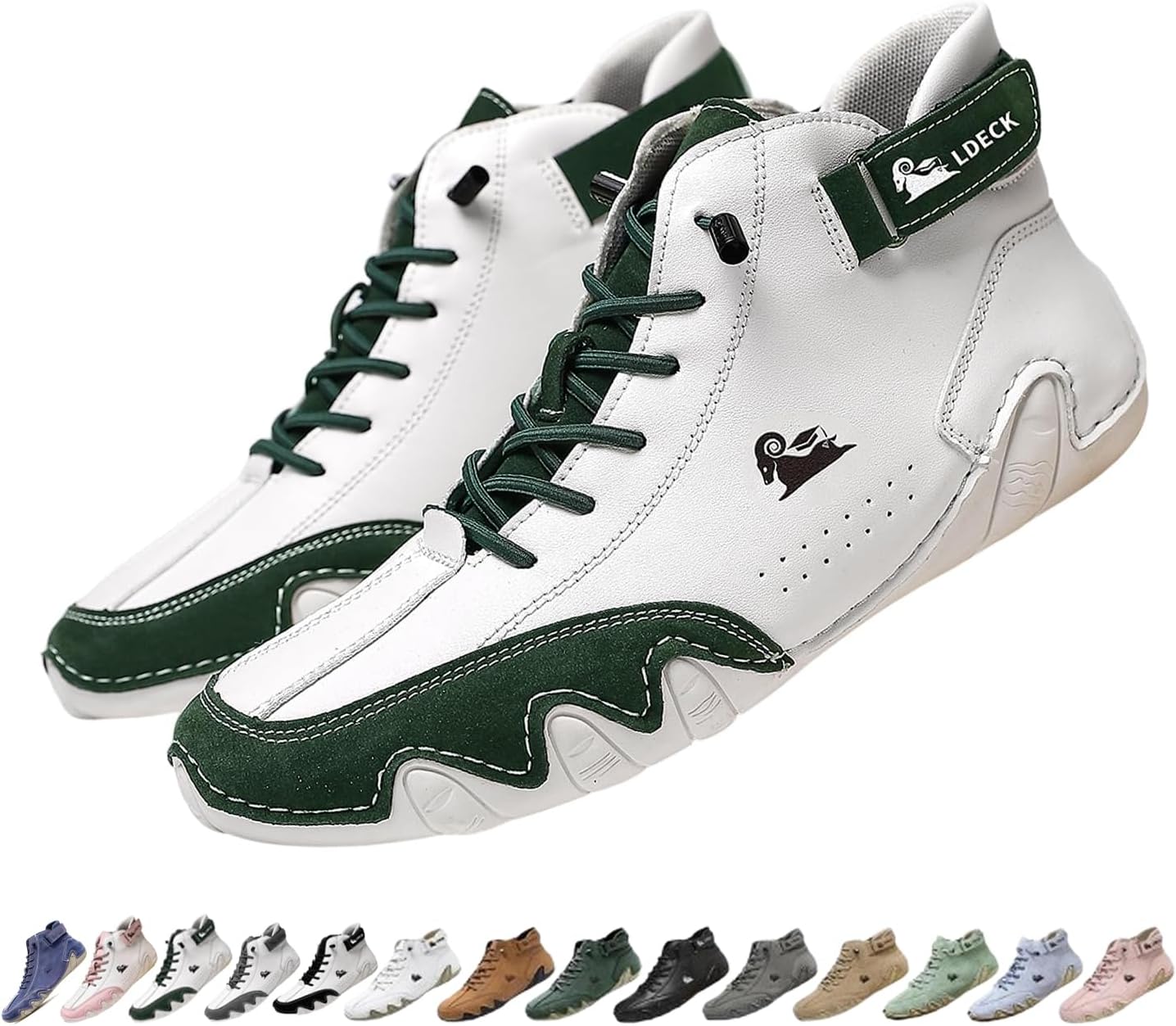 

Мужские и женские ортопедические ботинки Чакка ручной работы из кожи, водонепроницаемые легкие ботинки для вождения, удобные для прогулок и нескользящие для походов Generic, белый/зеленый