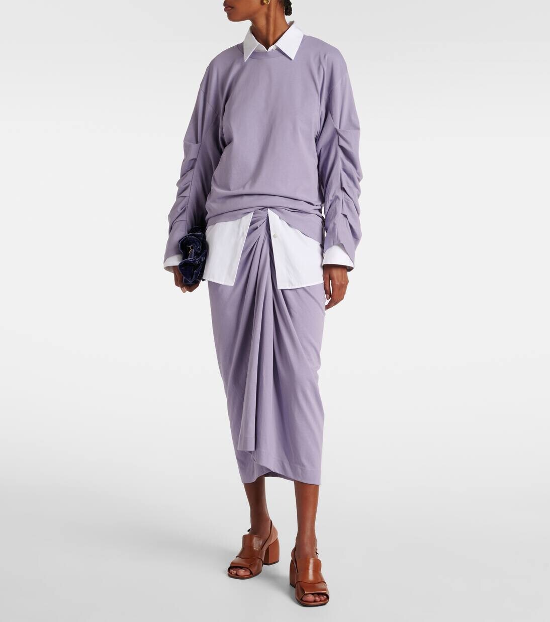Свитшот из хлопкового джерси с оборками Dries Van Noten, цвет lilac — фото 2