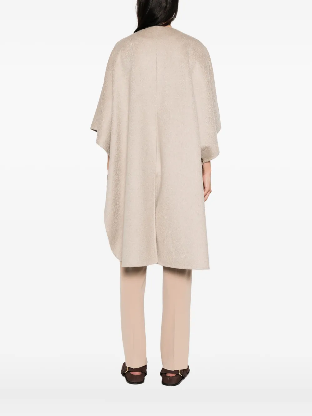Кашемировое пальто-накидка с застежкой на пуговицы MAX MARA, нейтральный — фото 4