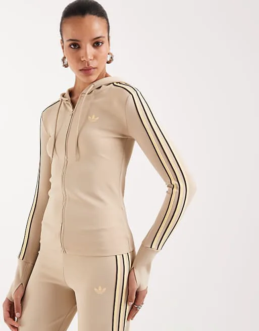Приталенная куртка на молнии с капюшоном adidas Originals цвета хаки и желтого цвета