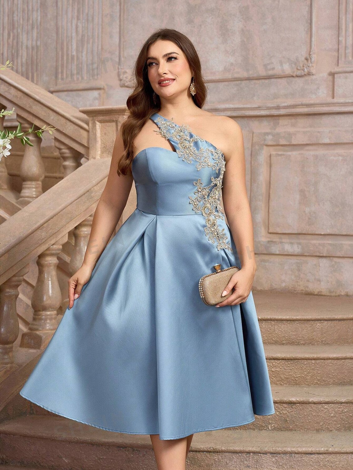 

Женское платье Belle больших размеров элегантно и элегантно Shein, синий
