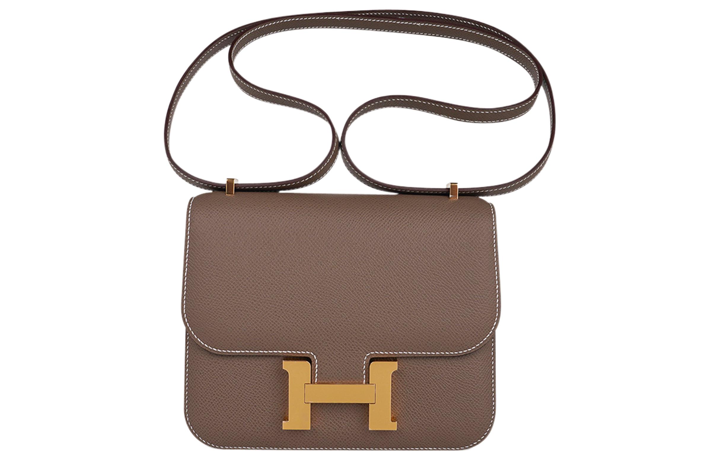 

Констанс Эпсом кожаная мини-сумка через плечо 18 этаж слоновая серая HERMES