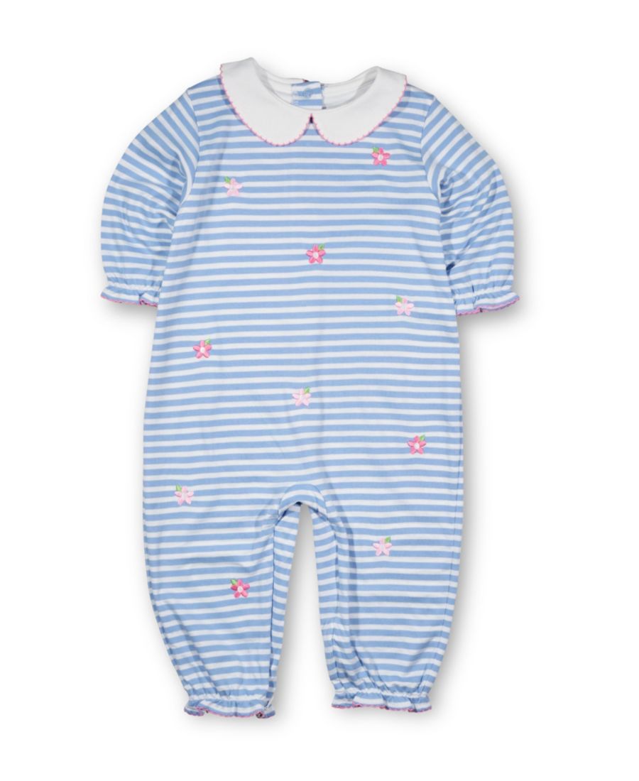 

Детский полосатый вязаный комбинезон-лонгол для девочек с вышитыми цветами Florence Eiseman, Light blue, white, pink