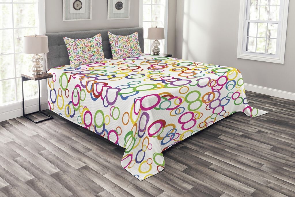 

Комплект покрывала ABAKUHAUS Colorful Circles, цветные геометрические круги, комплект с моющимися наволочками, для односпальных кроватей 220 x 220 см, лавандовый лосось