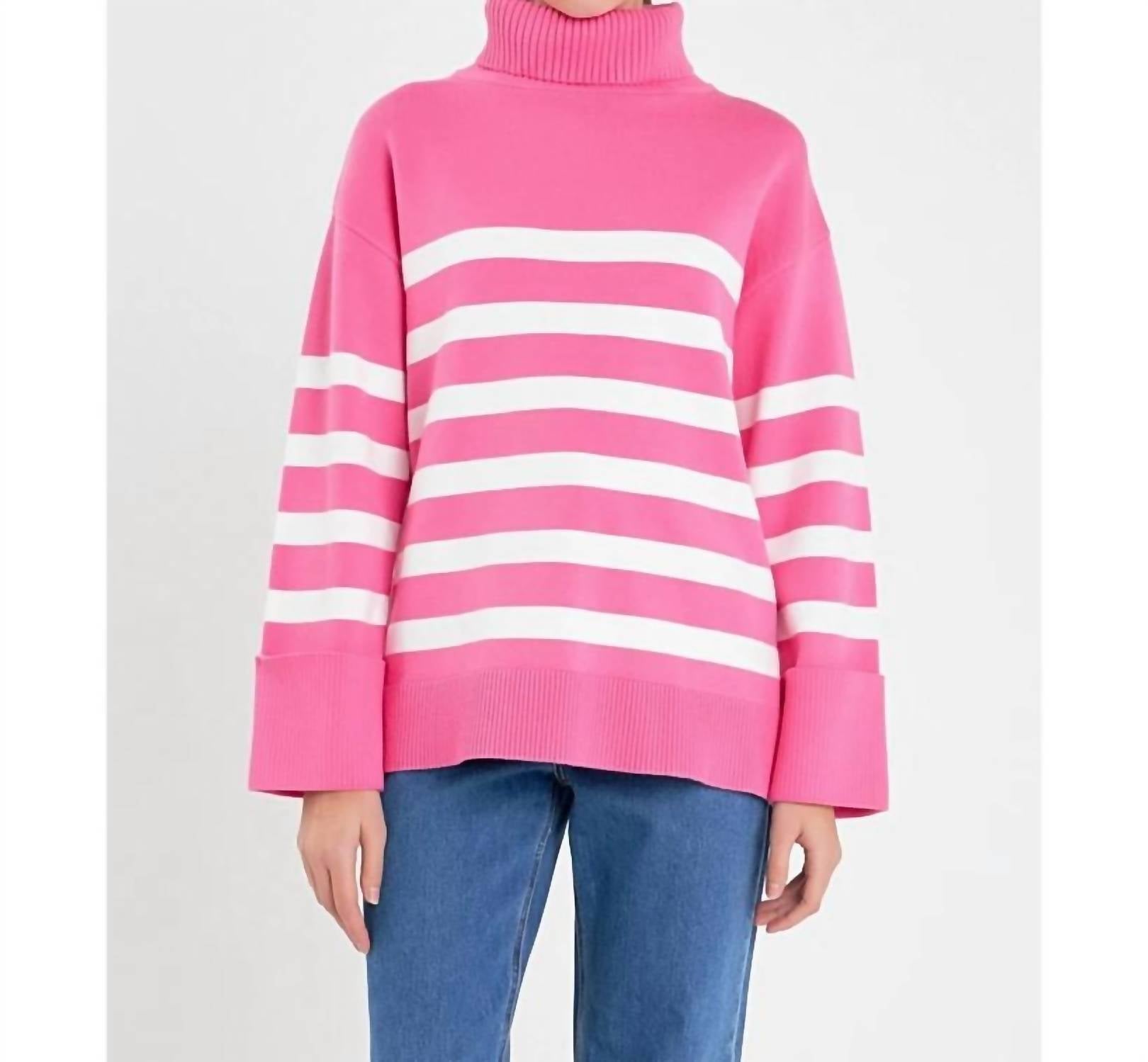 

Розовый полосатый водолазный свитер English Factory