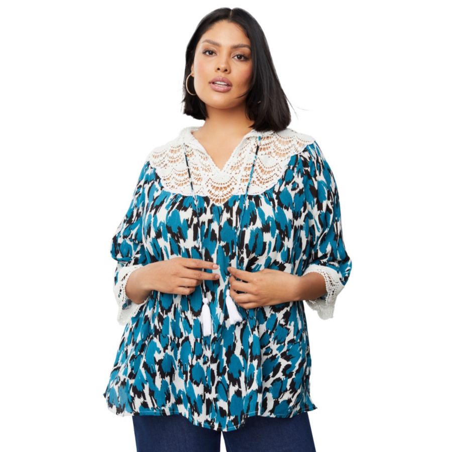 

Блузка June + Vie Plus Size с кружевной отделкой и жатой текстурой June & Vie, Oasis textured spots