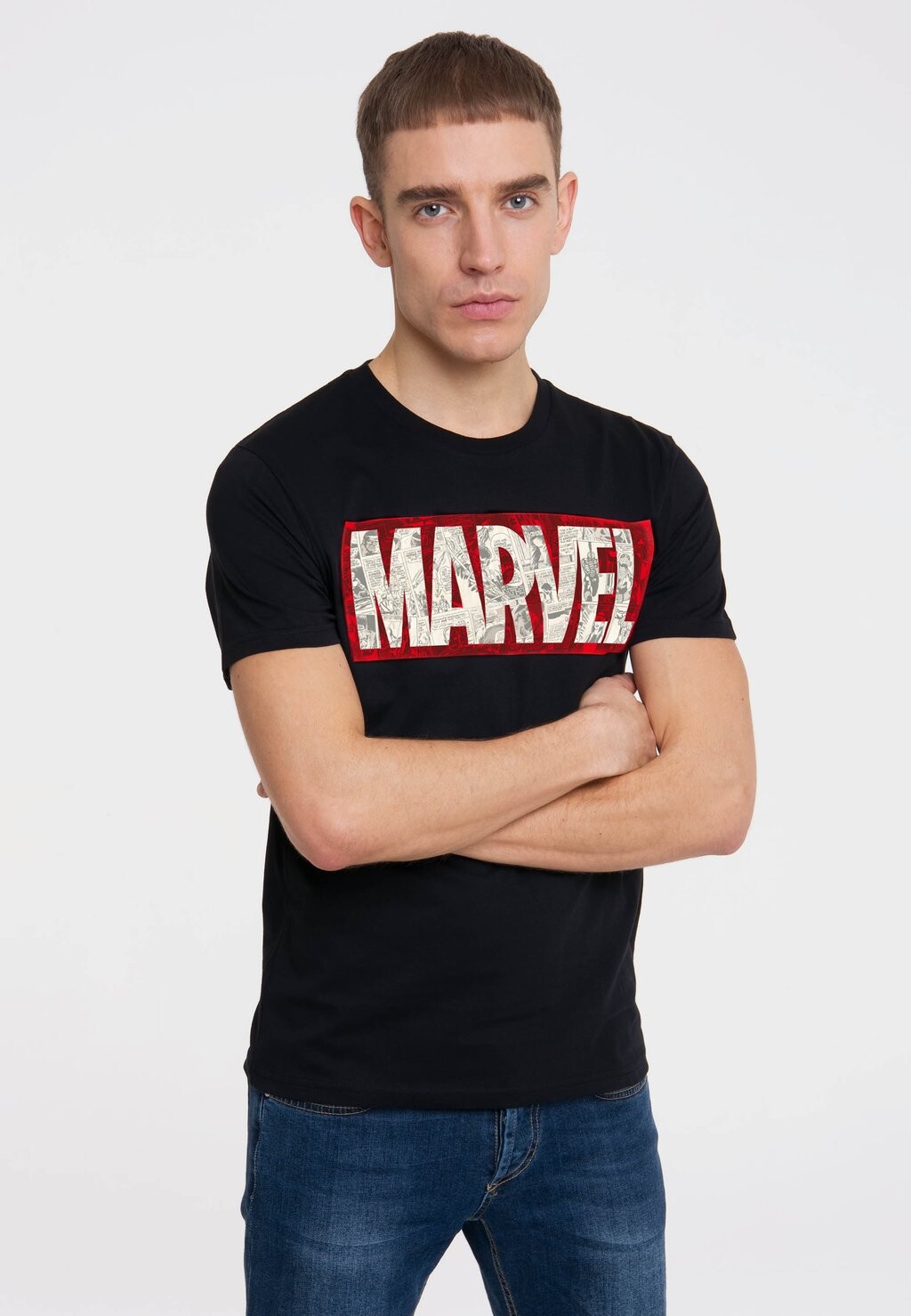 

Футболка с принтом MARVEL COMIC BLOCK LOGO LOGOSHIRT, черный