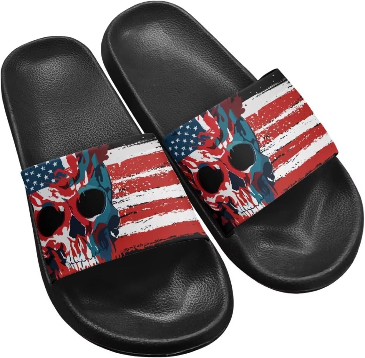 

Тапочки для женщин и мужчин, ванночные сандалии с нескользящей подошвой, мягкие тапочки с толстой подошвой, душевые туфли, размер США 6-11 Twousenru, American Flag Skull