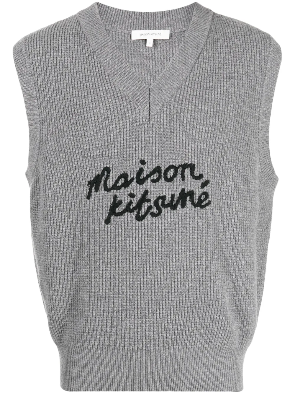 

Шерстяной жилет с вышитым логотипом Maison Kitsuné, серый