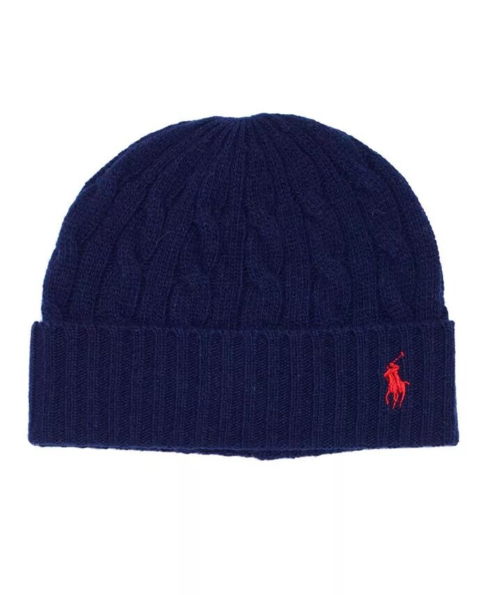 

Мужская классическая вязаная шапка-бини Polo Ralph Lauren, синий