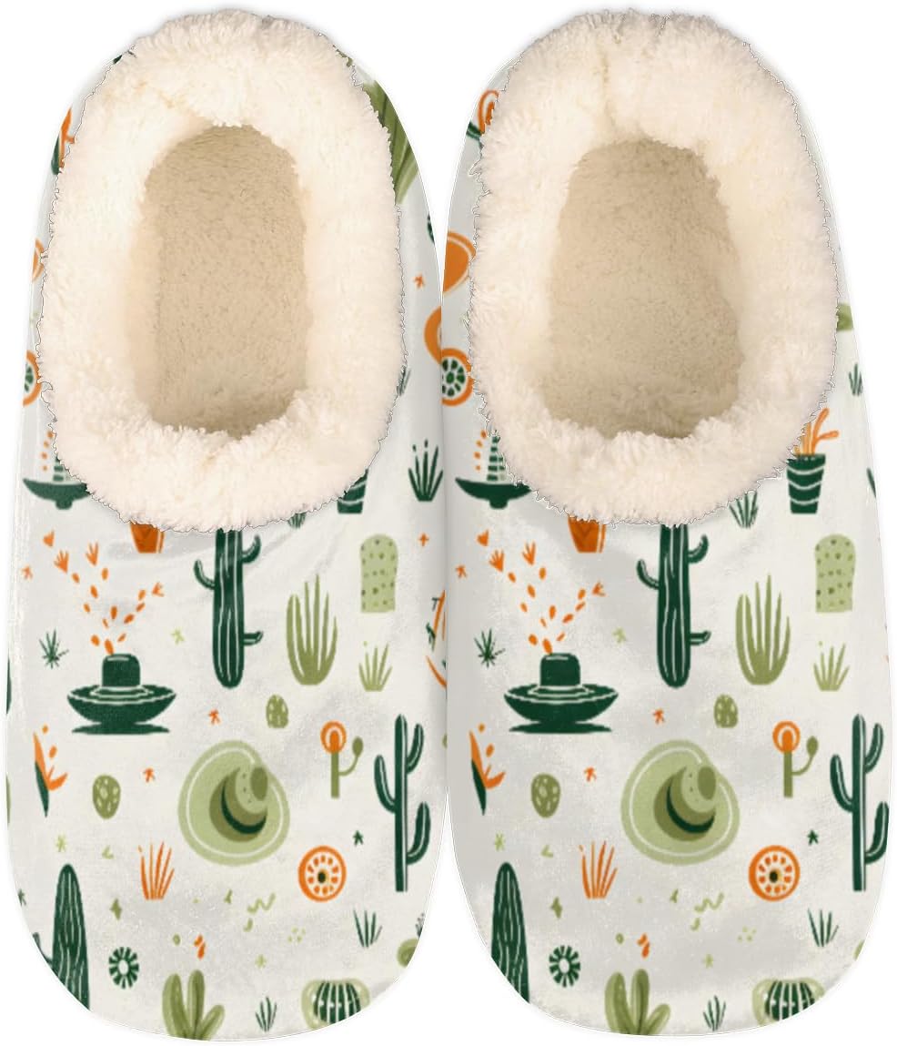 

Домашние тапочки Pardick Fuzzy для женщин и мужчин, с кактусом и шляпой, с антискользящей подошвой и флисовой подкладкой, для дома и спальни, с плюшевой подкладкой, теплые кактусовые тапочки, мультиколор