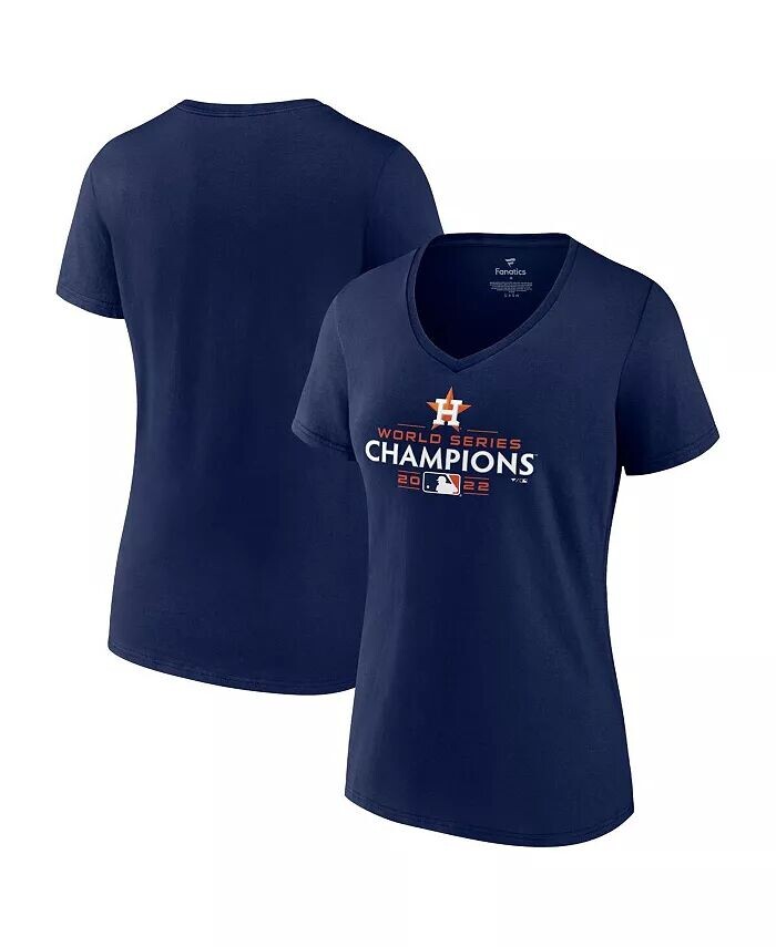 

Женская темно-синяя футболка с v-образным вырезом и логотипом Houston Astros World Series Champions 2022 Fanatics
