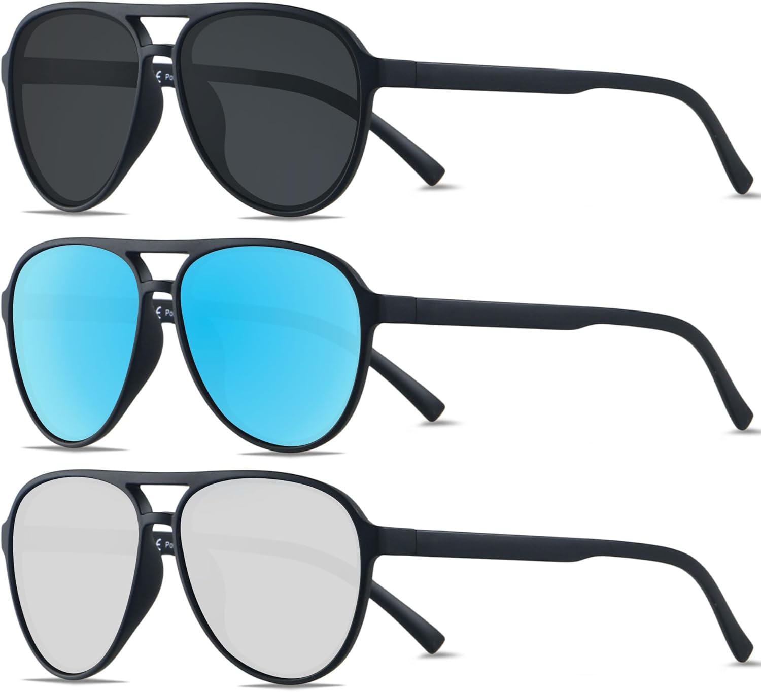 

Солнцезащитные очки-авиаторы ANDWOOD в стиле ретро с поляризацией для женщин и мужчин, классические, винтажные, квадратные, в стиле 70-х, (3pack) Black + Mirror Blue + Mirror Silver