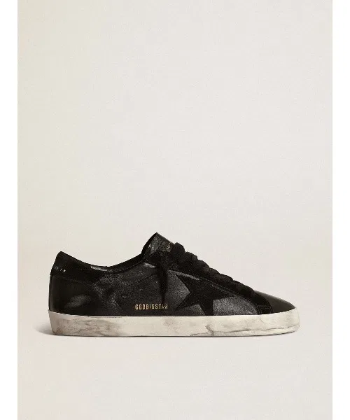 Мужские кроссовки Golden Goose SUPER-STAR из кожи и замши чёрные