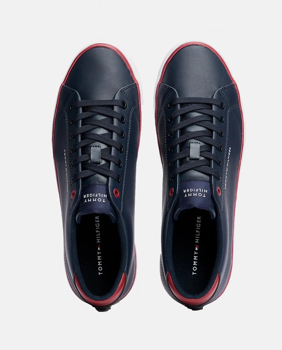 Мужские кожаные кроссовки с логотипом и контрастными деталями Tommy Hilfiger, темно-синий — фото 2
