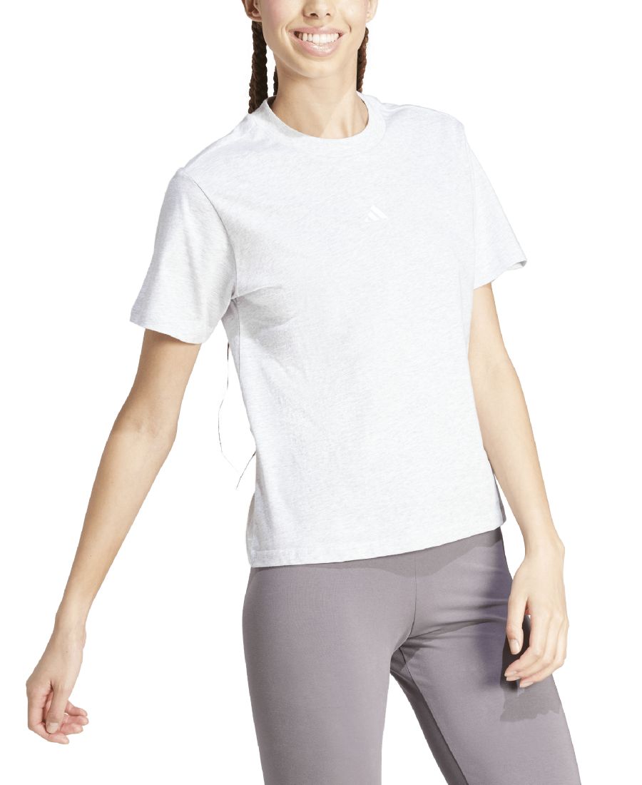 Женская базовая хлопковая футболка с небольшим логотипом Adidas, Light Grey Heather/white — фото 3