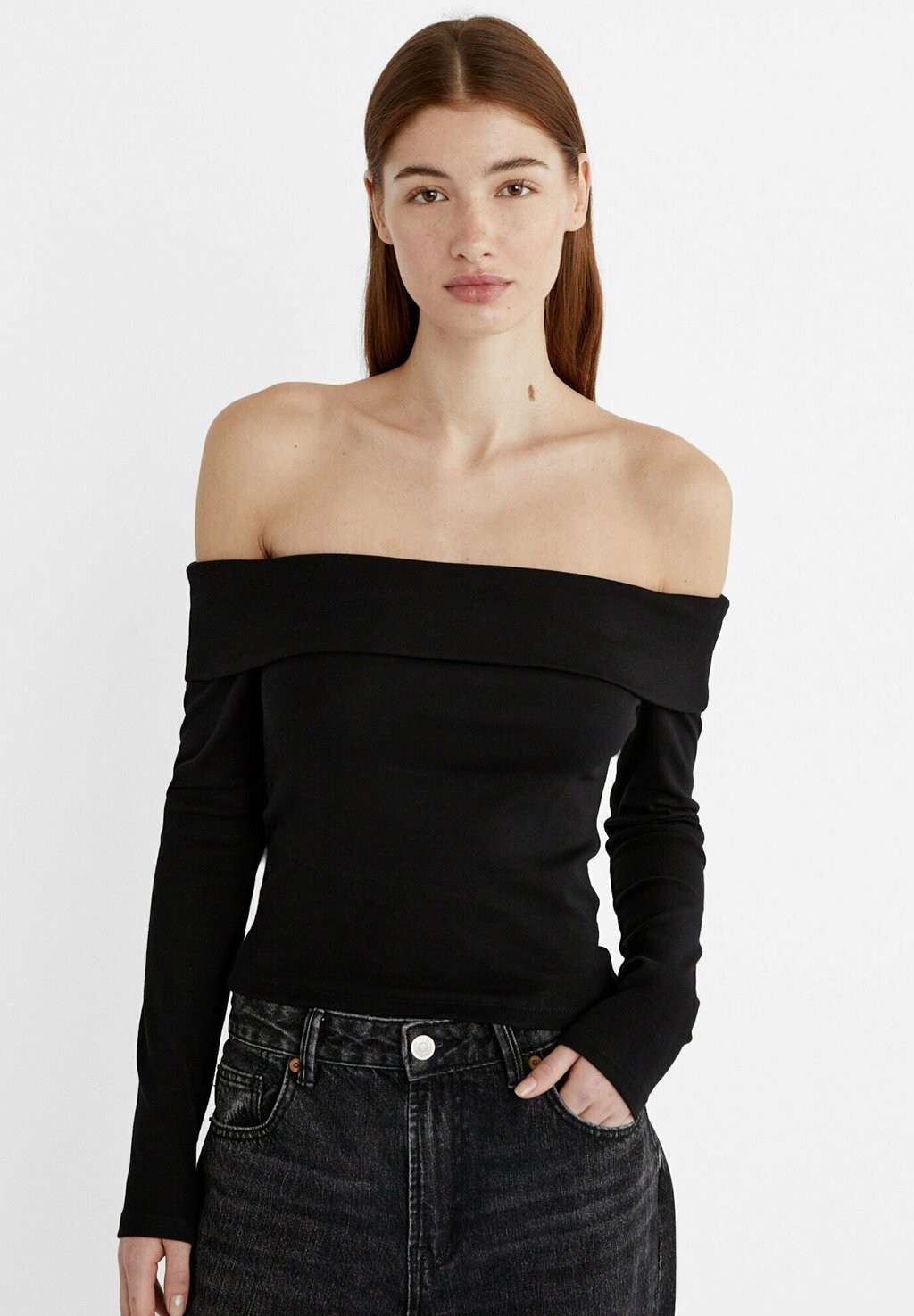 

Топ с длинными рукавами OFF-THE-SHOULDER Stradivarius, цвет black