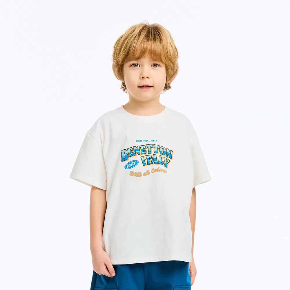 Детская функциональная футболка с графическим принтом белая от Benetton Kids