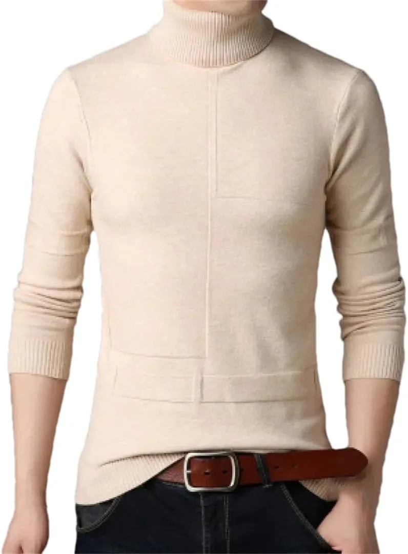 Мужской зимний водолазный свитер теплый вязаный пуловер slim fit