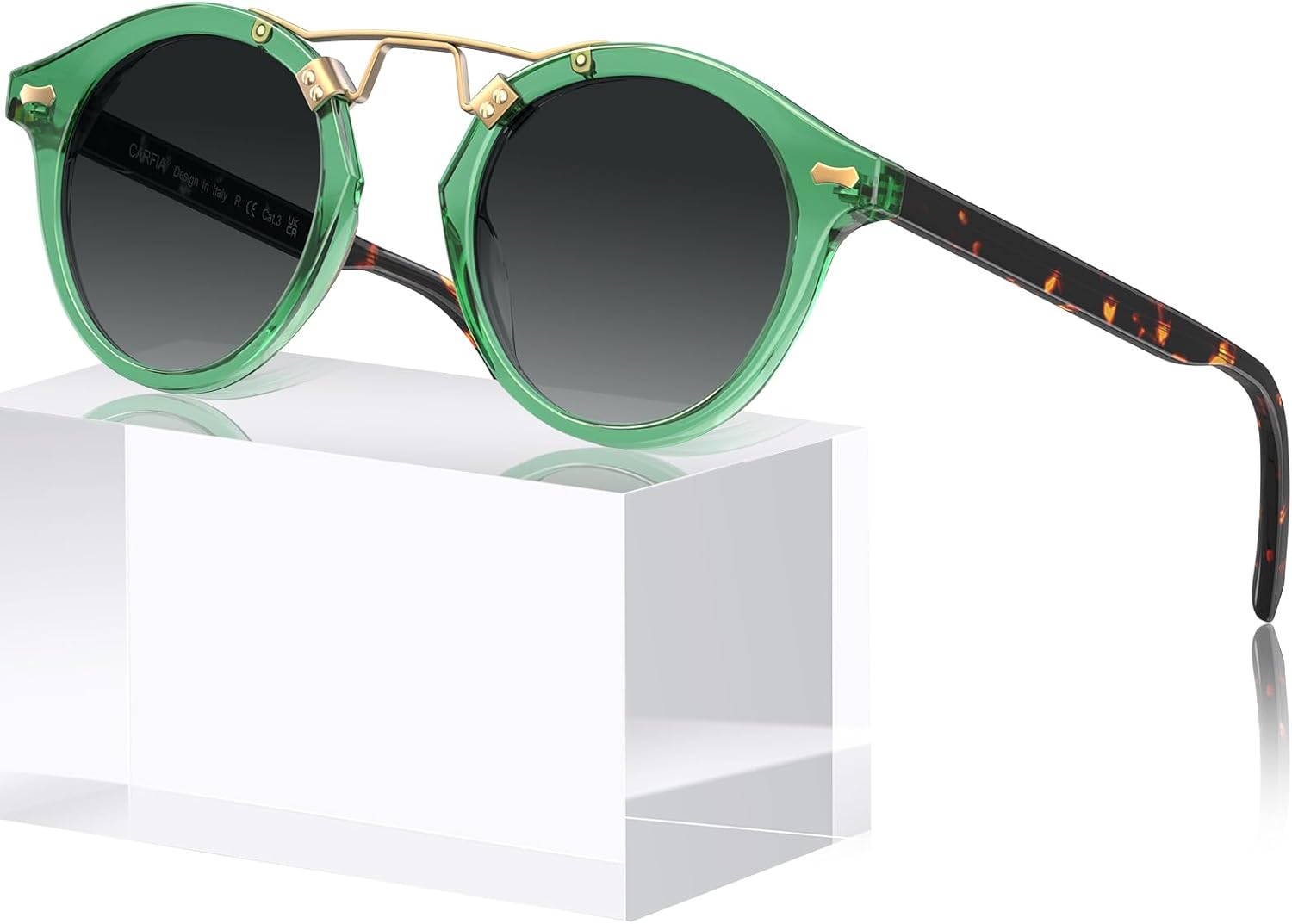 

Солнцезащитные очки CARFIA с двойной перемычкой, маленькие, из ацетата, поляризованные, в стиле ретро с металлическими оправами, модные круглые очки для женщин, 6. Translucent Green Frame Gradient Grey Lens
