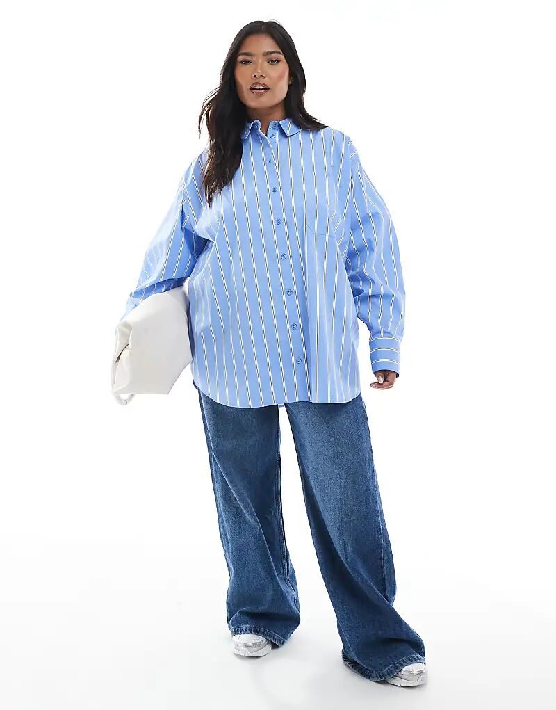 

Рубашка свободного кроя ASOS DESIGN Curve в сине-белую полоску