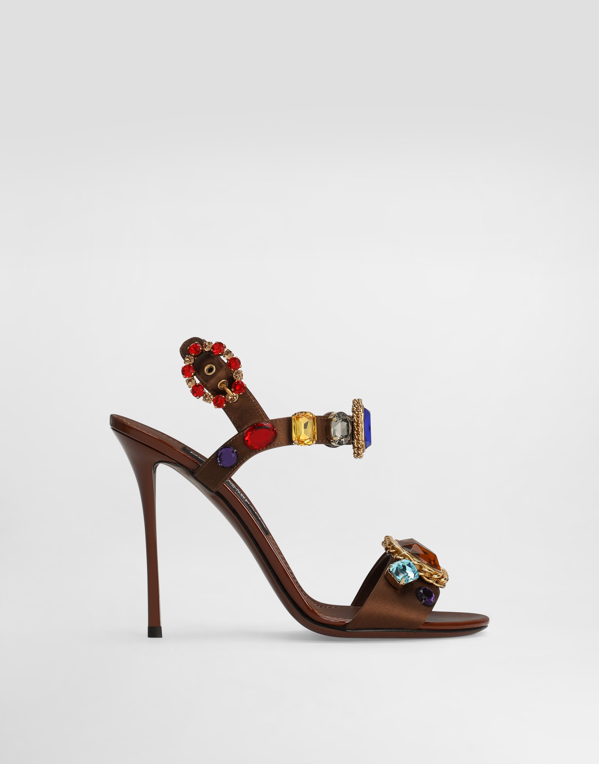 Босоножки Keira 2.0 из атласа и лакированной кожи с украшениями DOLCE & GABBANA, мультиколор