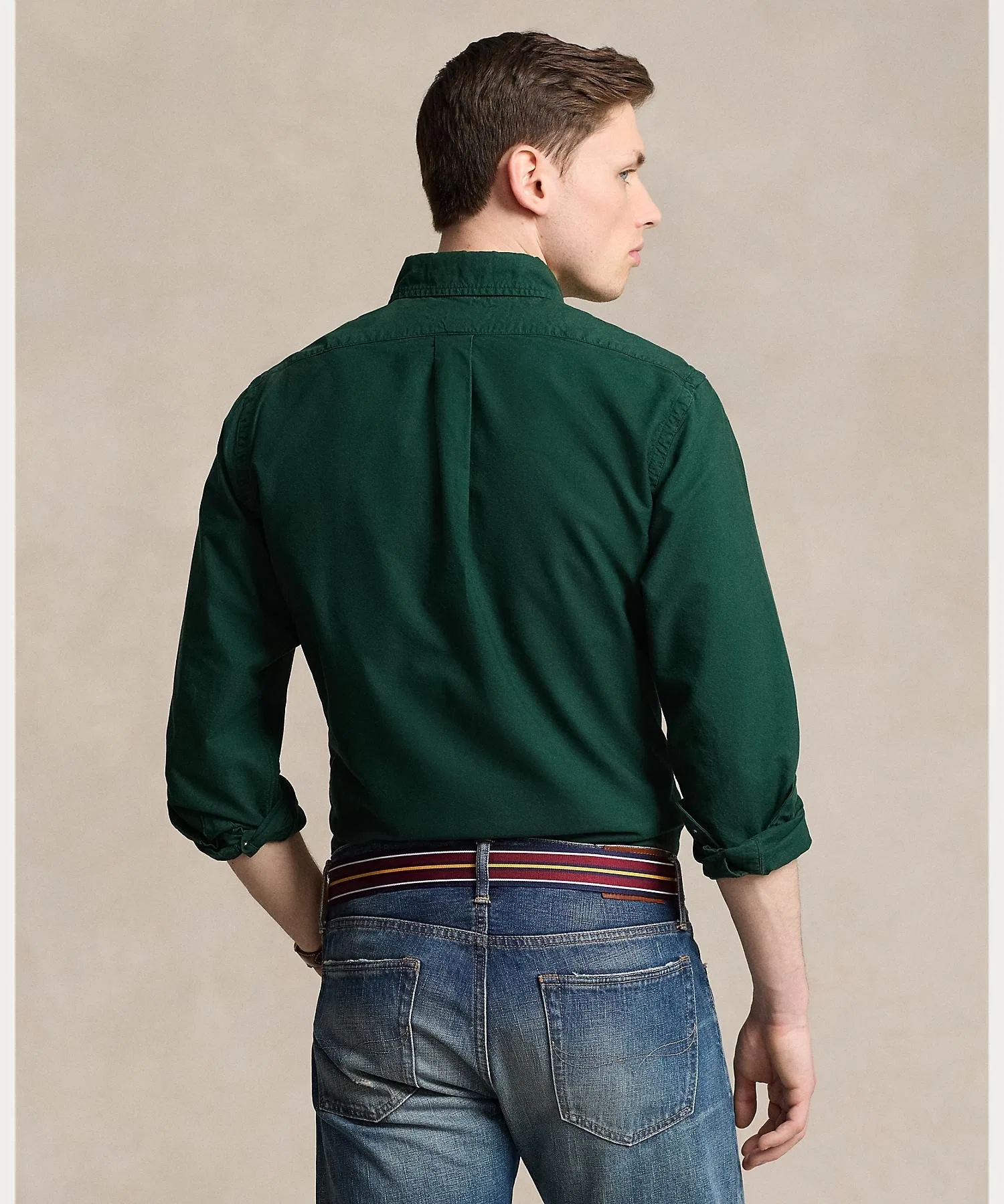 Мужская хлопковая рубашка POLO RALPH LAUREN классического кроя зелёная — фото 4