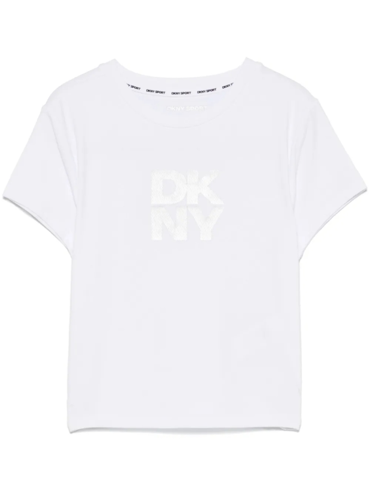 

Укороченная футболка с фольгированным логотипом DKNY, белый