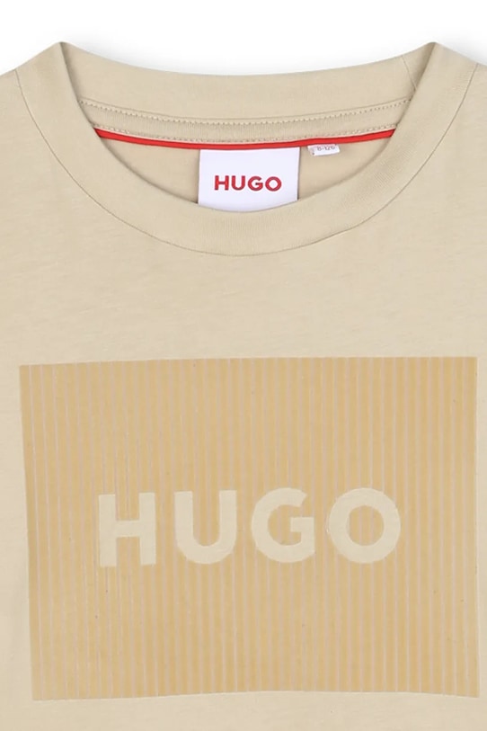 Детская хлопковая футболка Hugo, бежевый — фото 4