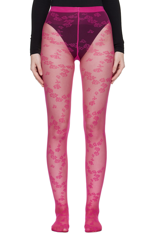 

Wolford Розовые колготки с цветочками