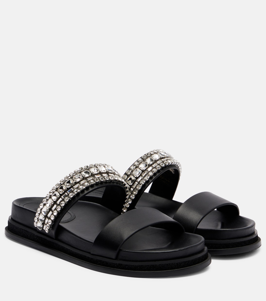 Женские кожаные шлепанцы с кристаллами Jadi Jimmy Choo, Black/Crys
