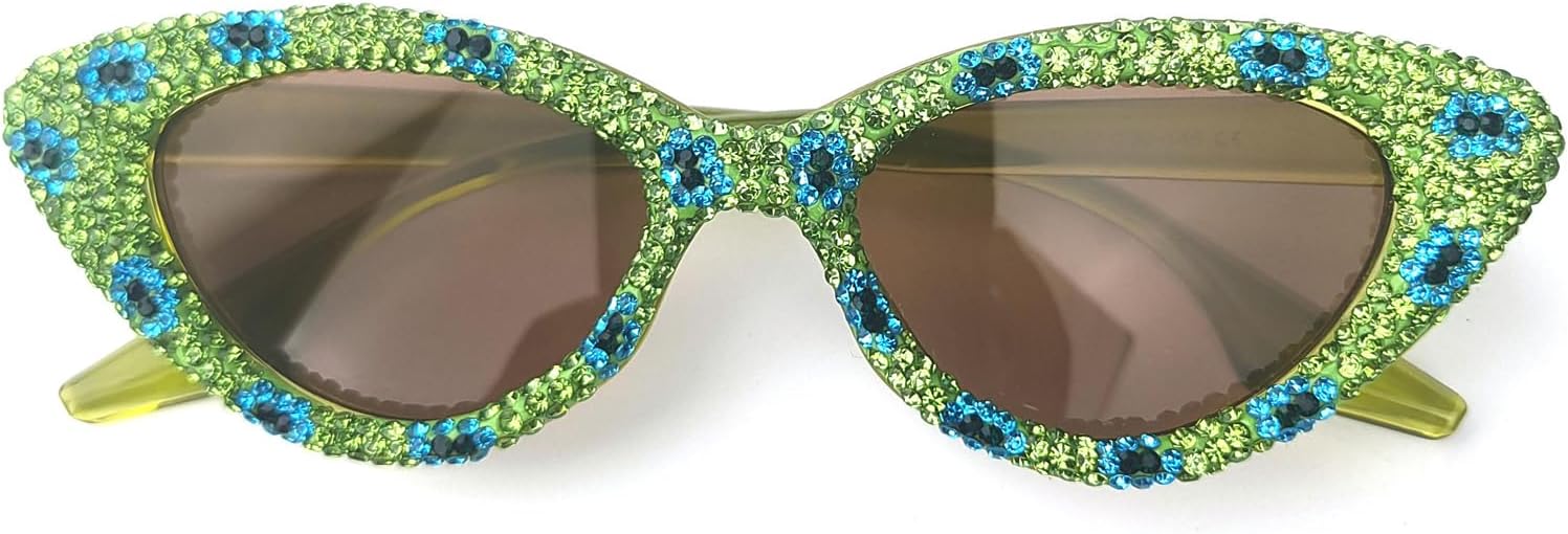 

Солнцезащитные очки Willochra с блестящими стразами, женские, «кошачий глаз», бриллиантовые, модные, квадратные, для вечеринок, с защитой от ультрафиолета UV400, Green