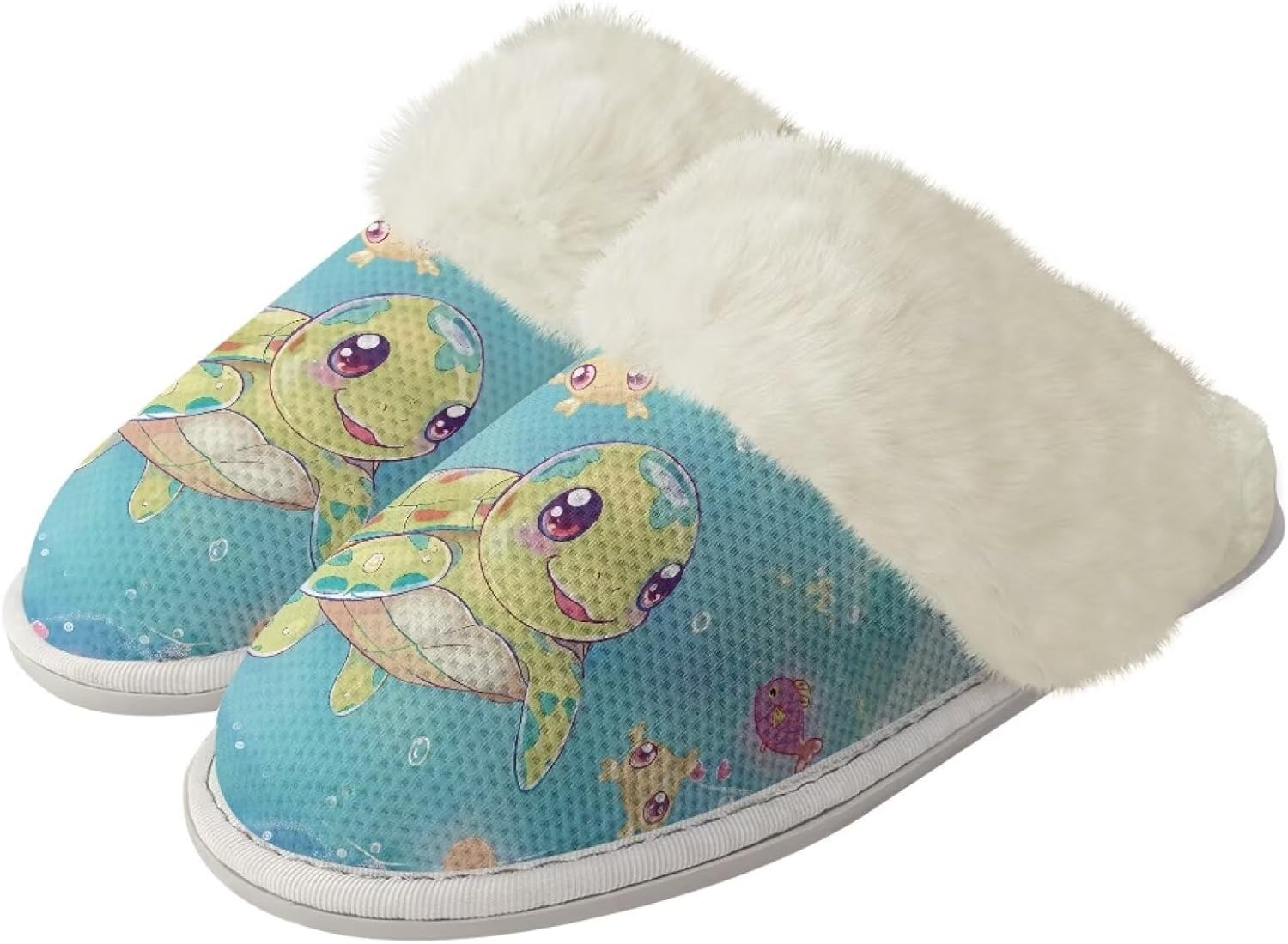

Женские пушистые тапочки уютные теплые тапочки на зиму, домашние слипоны с мягкой подошвой, унисекс, удобные плюшевые с закрытым носком для дома, спа и ванной Watdotory, Cartoon Sea Turtle