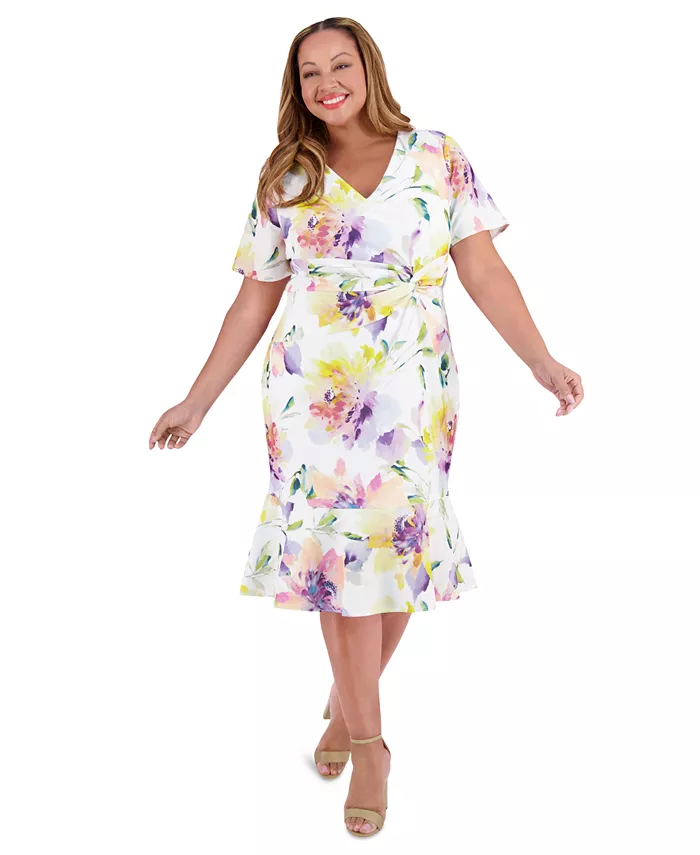 

Платье миди с крученым передом и рюшами по подолу Plus Size London Times, фиолетовый