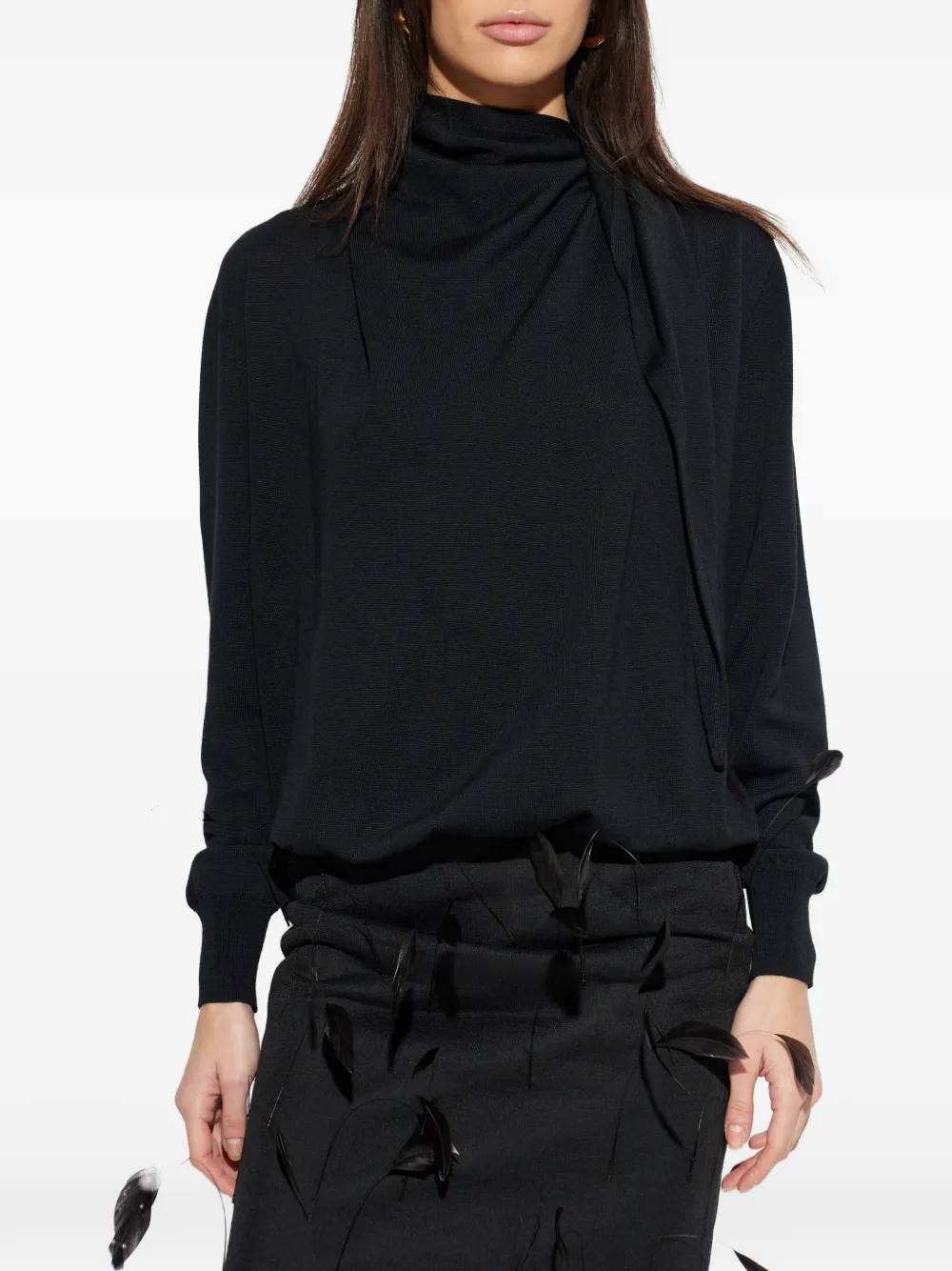 Свитер с драпировкой и воротником-хомут JIL SANDER, черный — фото 3
