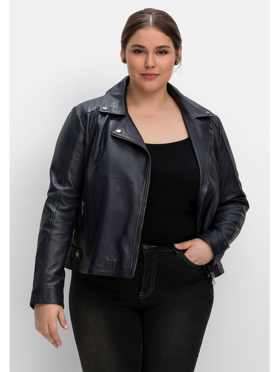 

Кожаная куртка sheego Bikerjacke, ночной синий