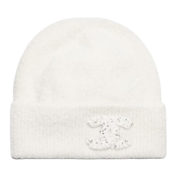 

CHANEL Вязаная шапка женская черная, White