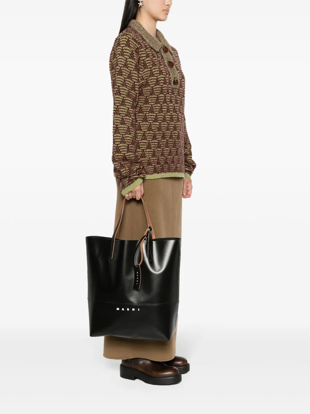 Сумка-тоут Tribeca из искусственной кожи с логотипом Marni, черный — фото 2