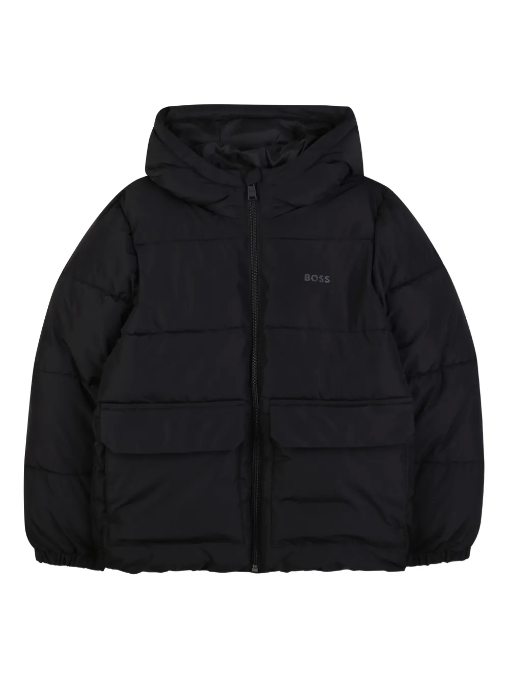 

Стеганый пуховик с капюшоном BOSS Kidswear, черный