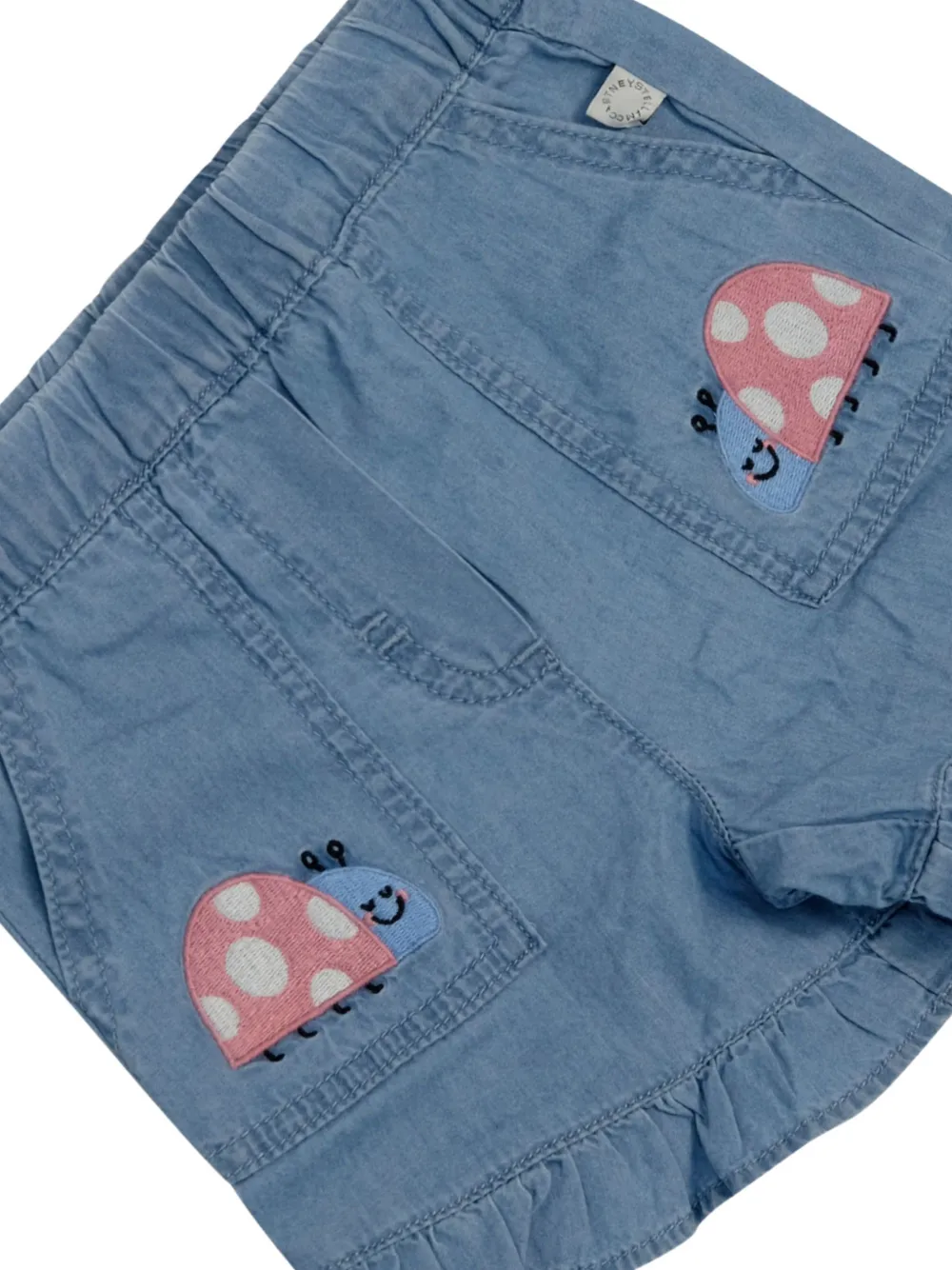 Шорты с оборками и вышивкой в виде божьей коровки Stella Mccartney Kids, синий — фото 3