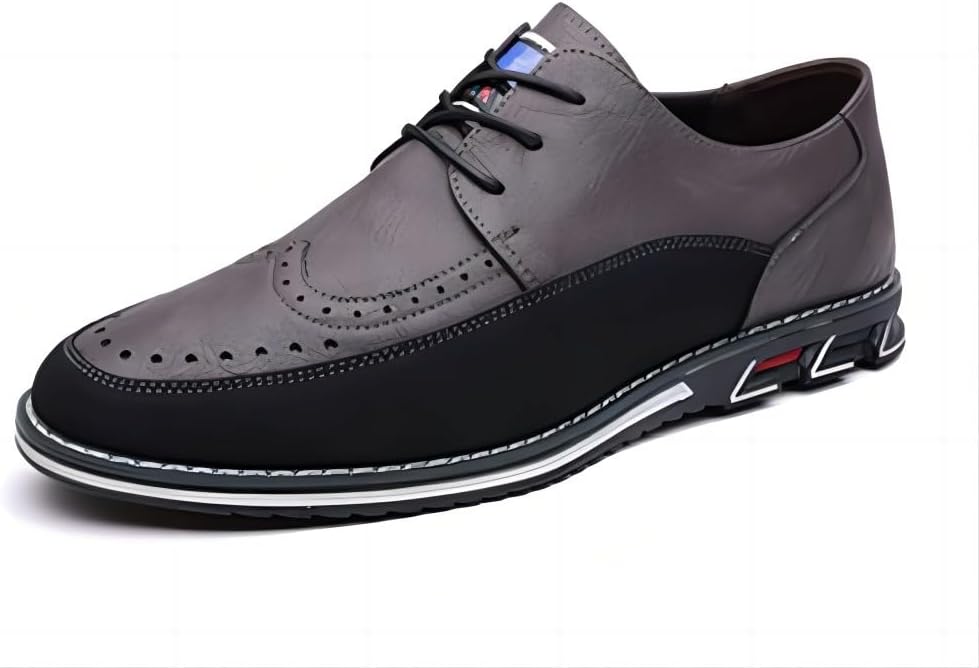 

Мужские повседневные оксфорды для бизнеса, модные кожаные туфли, комфортные для ходьбы, классические, с регулируемой посадкой Asifn, серый