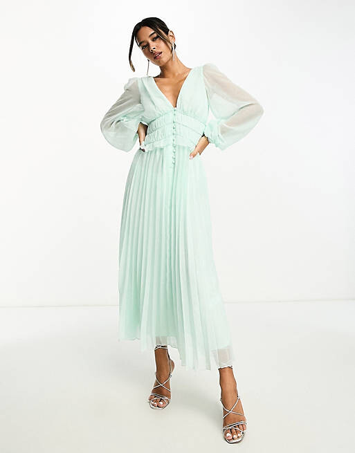 

Бледно-зеленое платье миди со складками и пуговицами на талии ASOS DESIGN, Зеленый, Бледно-зеленое платье миди со складками и пуговицами на талии ASOS DESIGN