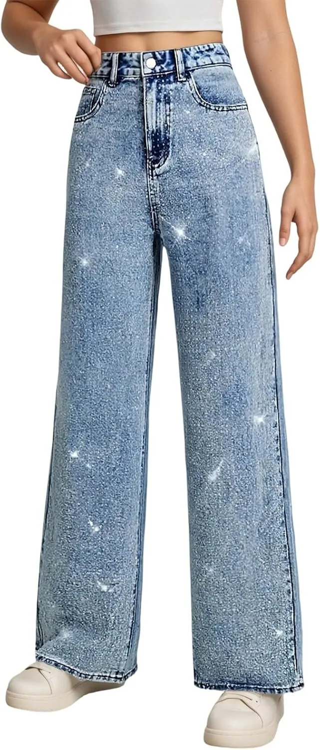 

Женские джинсы с пайетками High Waisted Rhinestone Wide Leg DOPRISIC