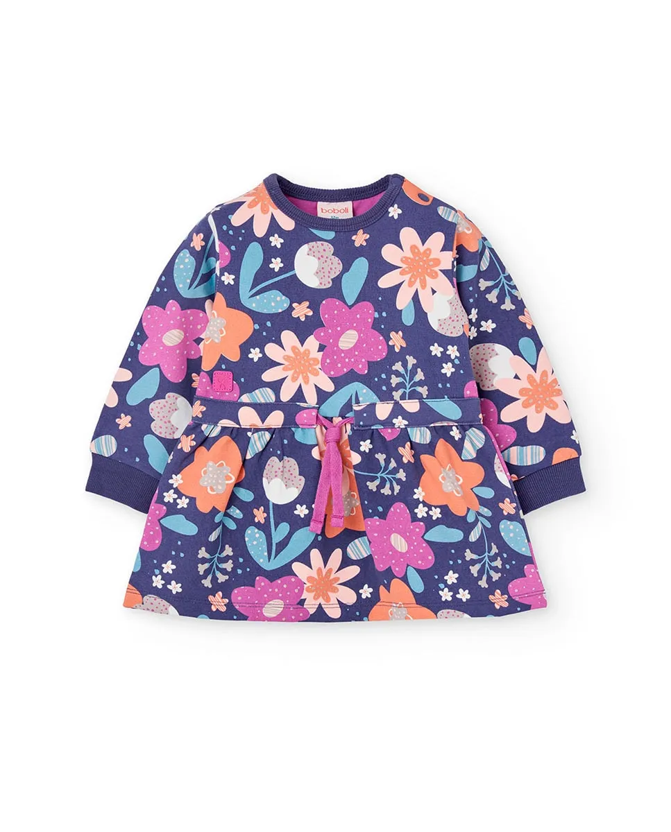 

Детское плюшевое платье с цветочным принтом и круглым вырезом Boboli, темно-синий/розовый