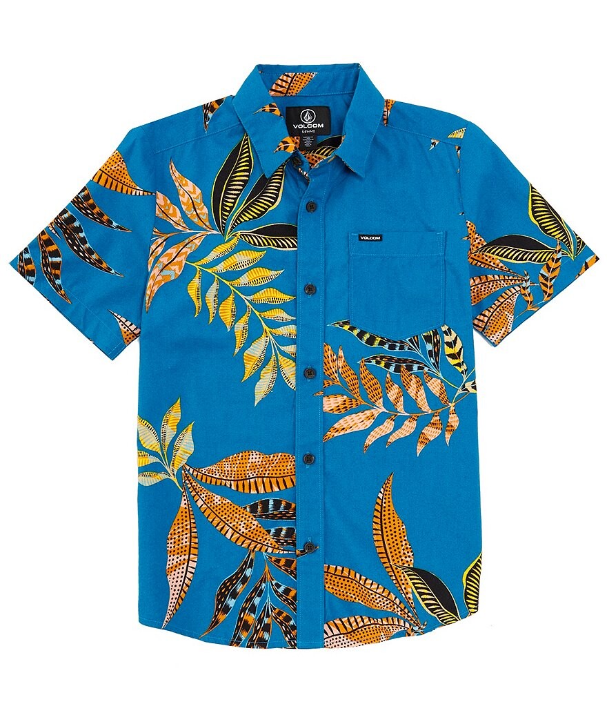 

Volcom Big Boys 8-20 Рубашка с короткими рукавами Paradiso с цветочным принтом и листьями, синий